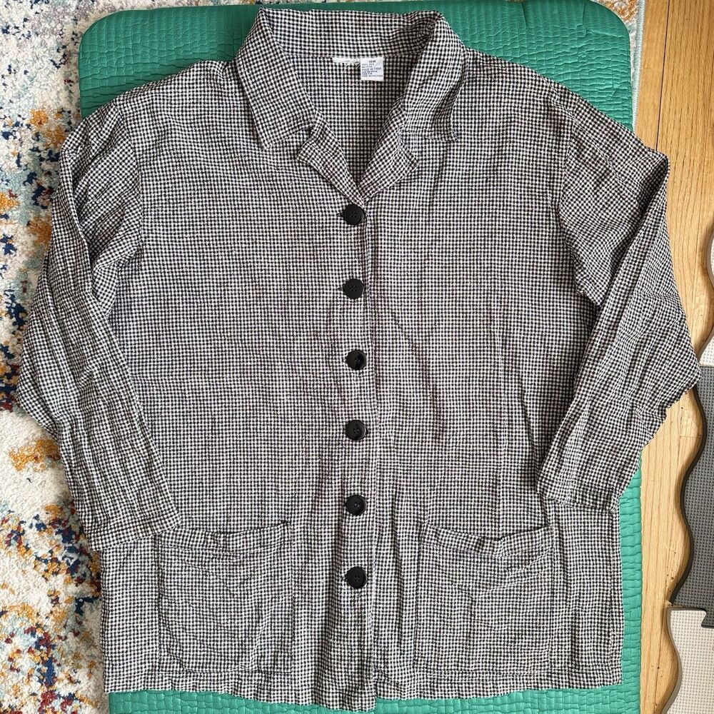 Vintage 90s Engineer Check 100% Silk Blouse Shirt Jacket Shacket Sz 18W Women’s